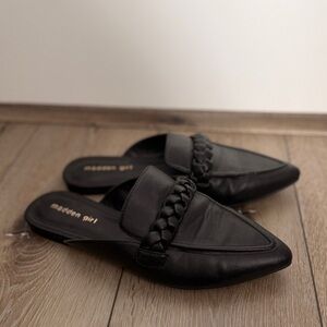 Madden Girl Black Braided Pointed-Toe Mules